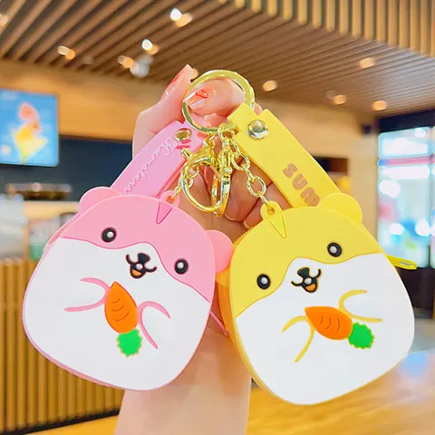 Schattige Hamster Siliconen Muntportemonnee Sleutelhanger Hanger Cartoon Dier Mini Portefeuille Tas Accessoires Voor Kinderen Vrouwen