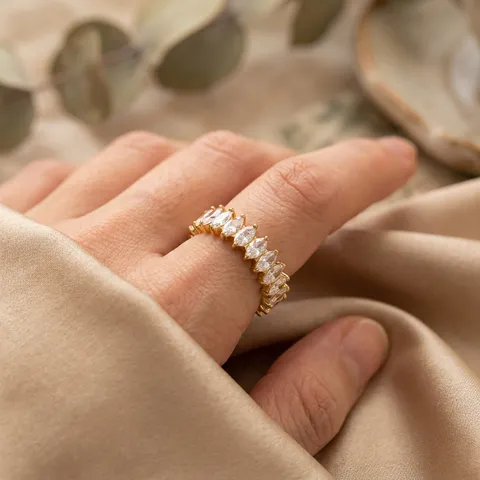 18K Vergoldetes Edelstahl Geometrisches Marquise Zirkonia Halskette Ohrringe Ring Set Für Damen Trendiger Schmuck Geschenk