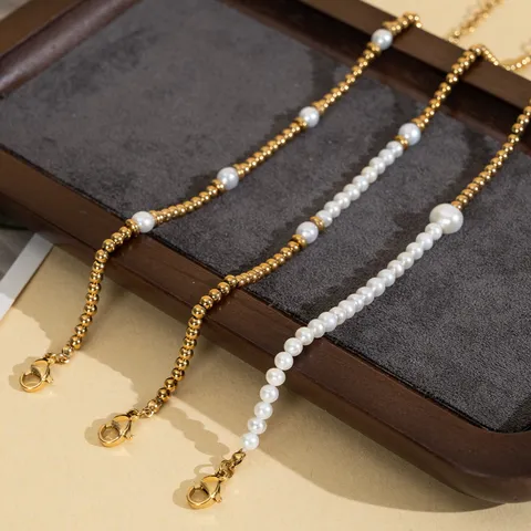 Barocke Süßwasserperlen Armband Für Damen Edelstahl Gold Vergoldet Perlenkette Retro Gliederschmuck Wasserdicht Schmuck Zubehör