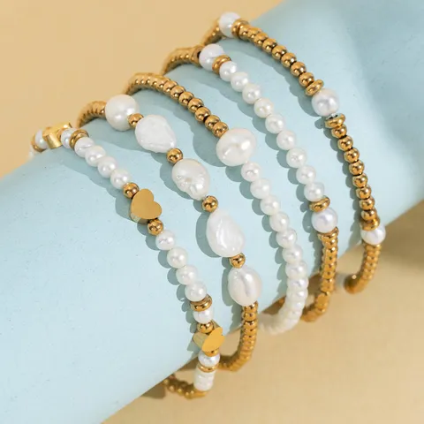 Barocke Süßwasserperlen Armband Für Damen Edelstahl Gold Vergoldet Perlenkette Retro Gliederschmuck Wasserdicht Schmuck Zubehör