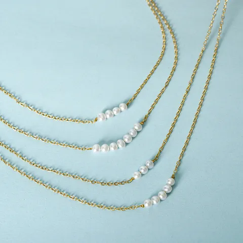 Vintage Titanstahl Süßwasserperle Zweischichtige Halskette Vergoldet 18K PVD Wasserdicht Damen Schmuck Kette Halskette Geschenk