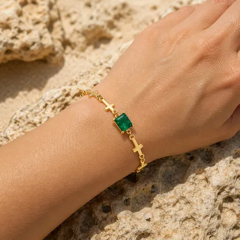 Bracciale a Catena con Croce in Acciaio Inossidabile Minimalista Con Strass Quadrato Bracciale a Catena Geometrico per Donna Gioielli di Moda