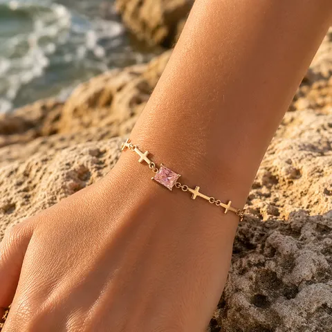 Bracciale a Catena con Croce in Acciaio Inossidabile Minimalista Con Strass Quadrato Bracciale a Catena Geometrico per Donna Gioielli di Moda