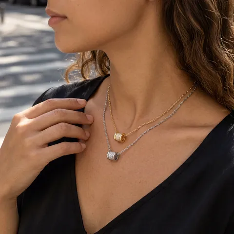 Western Style Stainless Steel Rhinestone Geometric Pendant Necklace Hoop Earrings Snake Chain Bracelet Set For Women Men Hip Hop Jewelry