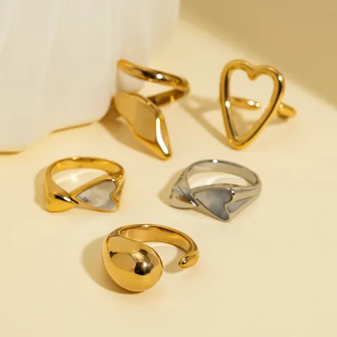 Minimalistische Roestvrijstalen Open Ring Voor Dames Geometrische Waterdruppel Slang Hartvorm Verstelbare Goud Zilver Vergulde Niche Ontwerp Sieraden