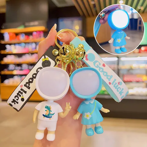 Luminous Cartoon Couple Keychain Exquisite Bag Pendant Creative Cute Schoolbag Hanging Ornament LED Glow Doll Keychain