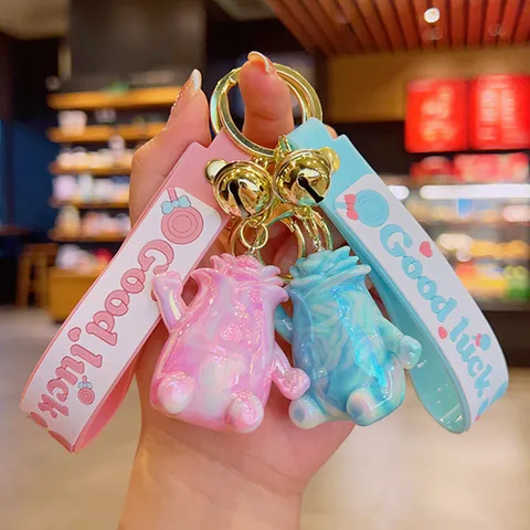 Creative Iridescent Cabbage Man Cartoon Keychain Colorful Monster Acrylic Pendant Keyring With Bell Lucky Strap For Schoolbag Car Gift