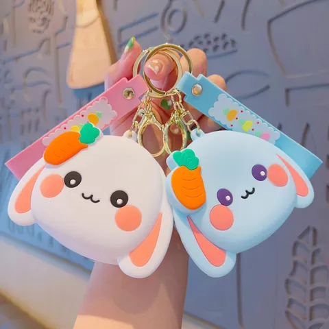 Cute Cartoon Rabbit Silicone Coin Purse Keychain Mini Animal Wallet With Carrot Charm For Kids Women Bag Decoration Charm