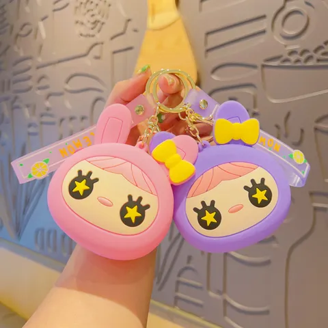 Cartoon Hasenmädchen Silikon Münzbörse Schlüsselanhänger Süß Mini Reißverschluss Geldbeutel Für Kinder Mädchen Handtaschen Anhänger Mit Handgelenkschlaufe
