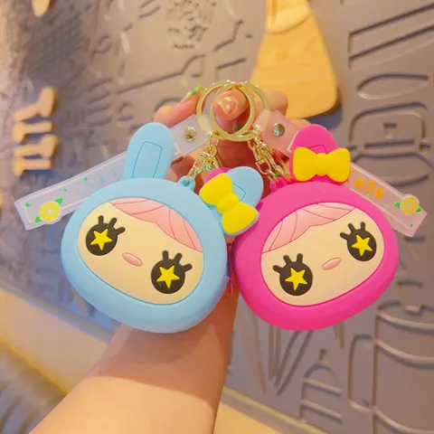 Cartoon Hasenmädchen Silikon Münzbörse Schlüsselanhänger Süß Mini Reißverschluss Geldbeutel Für Kinder Mädchen Handtaschen Anhänger Mit Handgelenkschlaufe