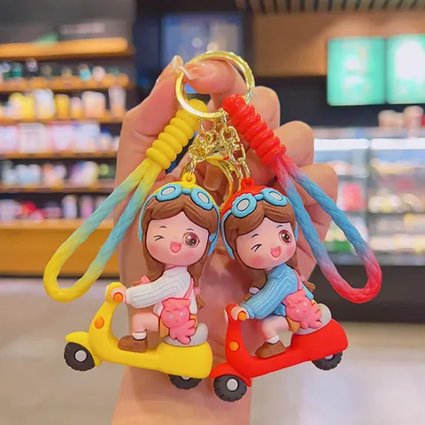Cute Cartoon Electric Vehicle Couple Keychain Pendant Creative Soft PVC Keyring Bag Accessory For Students Couples Car Key Accessories