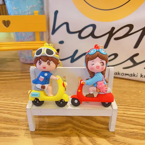 Cute Cartoon Electric Vehicle Couple Keychain Pendant Creative Soft PVC Keyring Bag Accessory For Students Couples Car Key Accessories