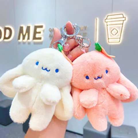 Cartoon Plush Radish Rabbit Keychain Soft Stuffed Animal Doll Bag Pendant Cute Rabbit Ornament Key Ring For Kids Women Backpack Decoration