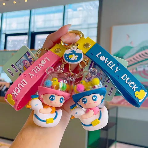 Cute Cartoon Duck PVC Keychain Space Capsule Bag Pendant Traveling Duck Car Key Ring Decorative Gift For Women Girls