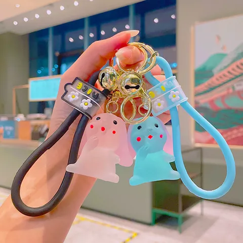 Creative Crystal Rabbit Keychain Acrylic Figurine Car Key Chain Silicone Strap Backpack Pendant For Women Kids Gift