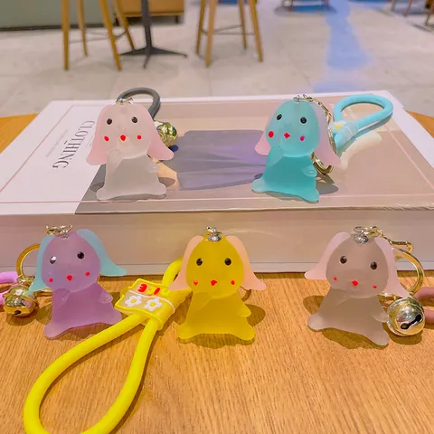 Creative Crystal Rabbit Keychain Acrylic Figurine Car Key Chain Silicone Strap Backpack Pendant For Women Kids Gift