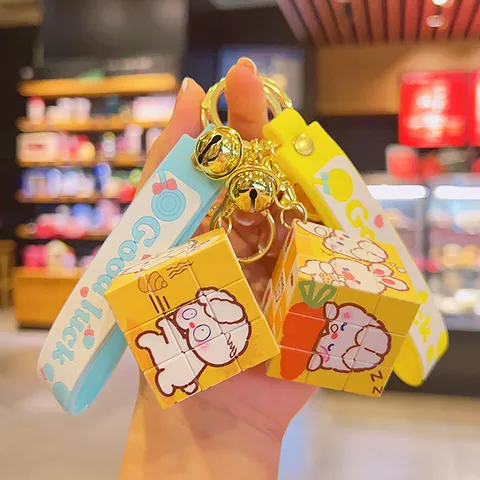 Cute Cartoon Rabbit Magic Cube Keychain Creative Stress Relief Bag Pendant For Couples Kids Schoolbag Charm Gift Accessories
