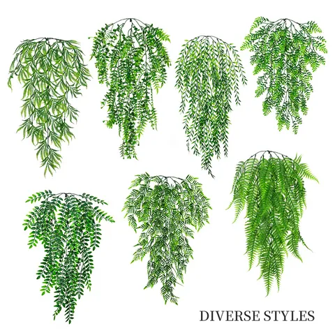 Artificial Boston Fern Vines Plastic Hanging Plants Greenery Fake Leaf Garland For Indoor Wall Pipe Home Room Decor