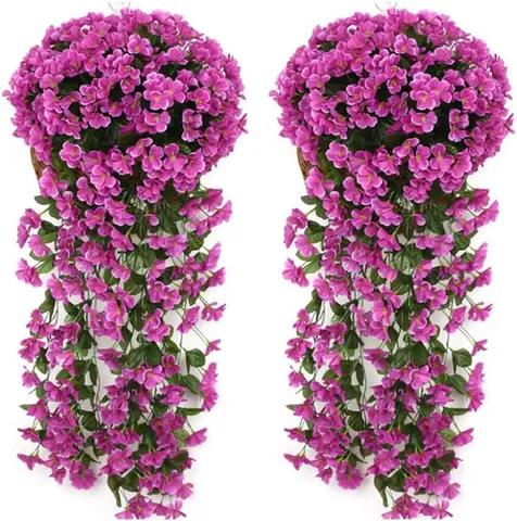 Vid de Flor Falsa Colgante de Pared de Violeta de Seda Artificial para Decoración de Jardín de Boda en Casa