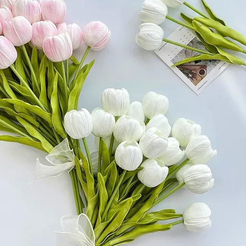 Flores de Tulipán Artificiales de PU Rama Sencilla Flores de Seda Falsas para Decoración de Sala de Hogar Boda Fiesta