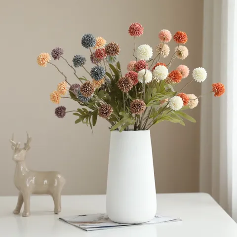 Fleur Artificielle en Soie Chrysanthème Ping-Pong Couleur d'Automne Bouquet de Petites Boules pour Décoration de Mariage Maison