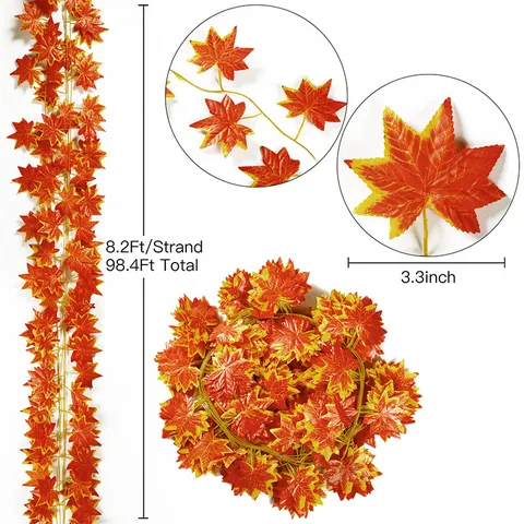 Guirlanda de Hojas de Arce de Otoño Artificiales Enredaderas Colgantes Plantas de Follaje Falsas de Otoño Para Acción de Gracias Boda Decoración del Hogar