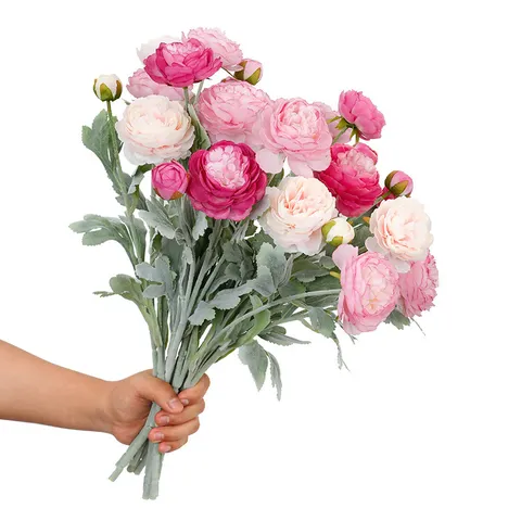 Ramo de Flores de Peonía de Seda Artificial 3 Cabezas Lotus Flores Falsas para Decoración de Bodas en el Hogar