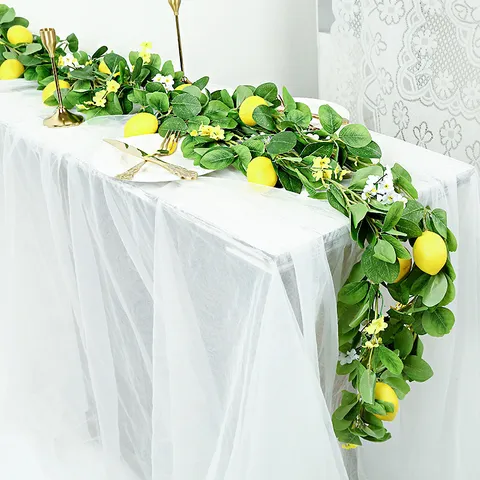 Artificial Lemon Vine Eucalyptus Garland With Green Leaves Faux Lemon Fruit Fake Rattan For Home Wedding Table Spring Decor