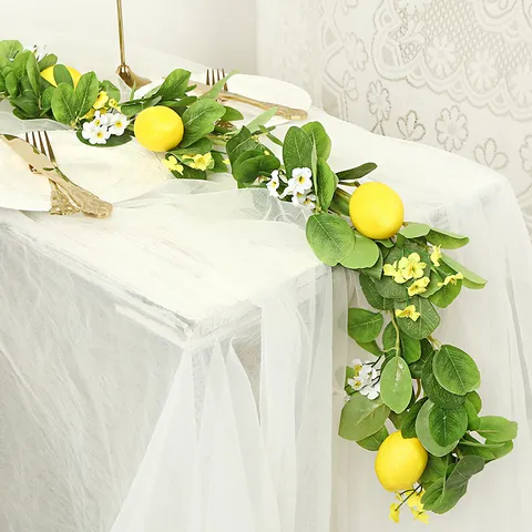 Artificial Lemon Vine Eucalyptus Garland With Green Leaves Faux Lemon Fruit Fake Rattan For Home Wedding Table Spring Decor
