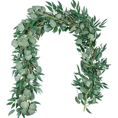 Artificial Eucalyptus And Willow Leaf Garland Fake Green Vine For Wedding Background Home Decor Party Floral Arrangement
