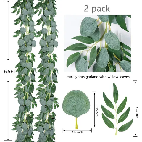 Artificial Eucalyptus And Willow Leaf Garland Fake Green Vine For Wedding Background Home Decor Party Floral Arrangement