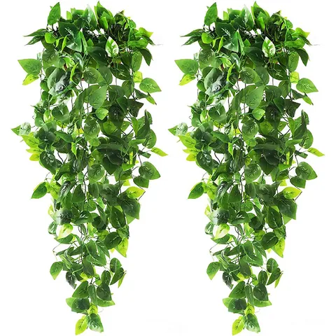 Artificial Pothos Ivy Hanging Vine Green Plant Silk Flower Plastic Fake Foliage For Home Wall Decor Indoor Outdoor