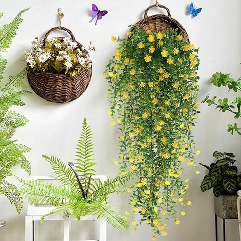 Guirnalda de Eucalipto Artificial Con Flores Vid Falsa Planta Colgante Para Boda Hogar Pared Decoración Plástico Follaje