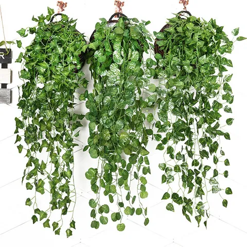 Guirlanda Colgante de Planta de Seda Falsa de Vid de Hiedra Artificial Para Decoración de Pared de Casa Estilo Campestre Arreglo Floral de Hojas Verdes