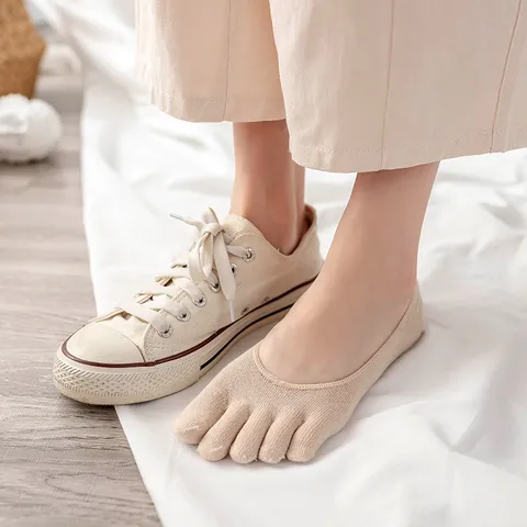 Women's Five-Toe Socks Short Cut Invisible Boat Socks Pure Cotton Sweat-Absorbent Non-Slip Soft Casual Footwear