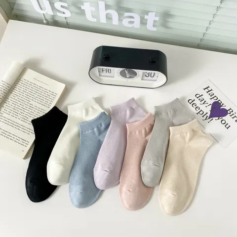 Women's Thin Cotton Breathable Solid Color Short Tube Boat Socks Summer Mesh Casual Invisible Socks