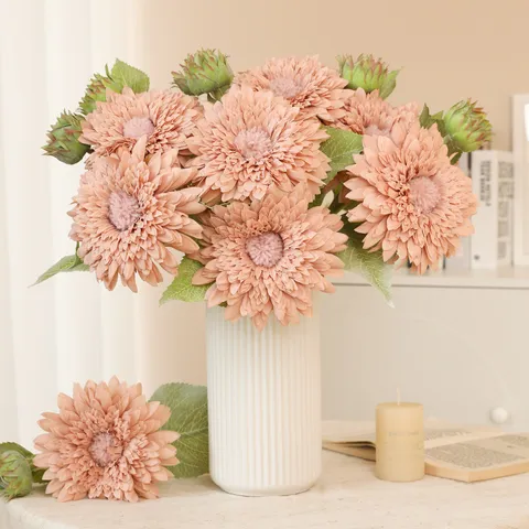 Ramo de Girasol Artificial Tela de Seda Flor Falsa Rama Sencilla Hogar Sala de Estar Mesa Decoración Arreglo Floral