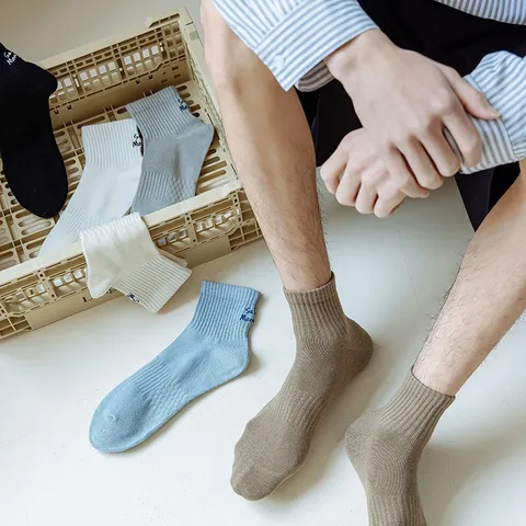Men's Athletic Boat Socks Cotton Breathable Casual Sports Socks Heel Embroidery Solid Color Fashion Low Cut Socks