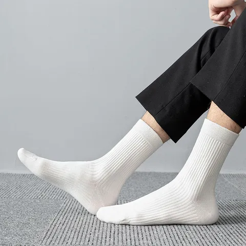 Men's Casual Cotton Combed Mid Tube Crew Socks Solid Color Sweat Absorbing Breathable Business Socks For Men Daily