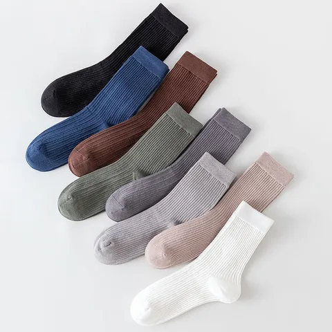 Men's Casual Cotton Combed Mid Tube Crew Socks Solid Color Sweat Absorbing Breathable Business Socks For Men Daily