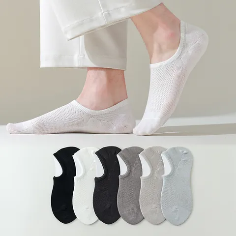 Men's Breathable Cotton No Show Socks Summer Solid Color Low Cut Boat Socks Sweat Absorbent Casual Socks