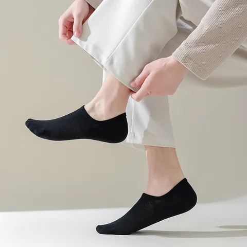Men's Breathable Cotton No Show Socks Summer Solid Color Low Cut Boat Socks Sweat Absorbent Casual Socks