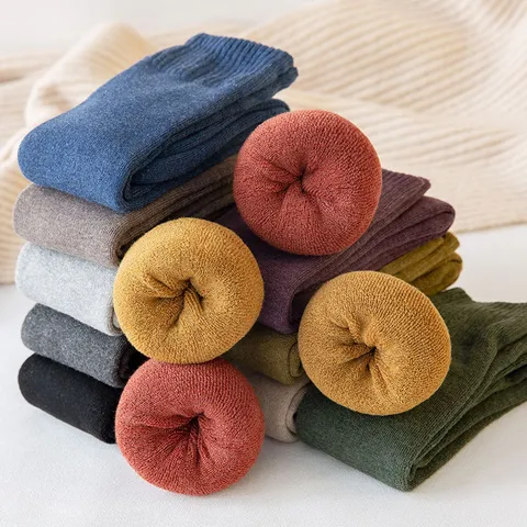 Women Winter Thickened Terry Cotton Calf Socks Japanese Style Solid Color Warm Casual Tube Socks Female Hosiery