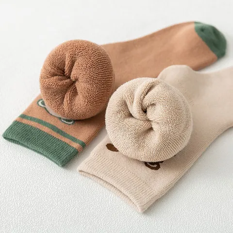 Women Thickened Terry Cotton Crew Socks Cute Cartoon Bear Dog Winter Warm Casual Thermal Daily Hosiery