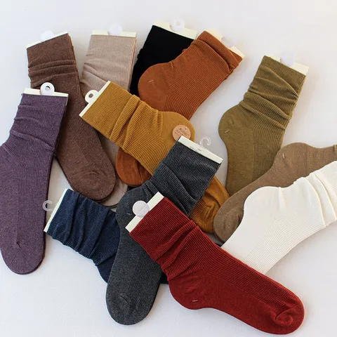 Women's Slouch Socks High Ribbed Cuff Cotton Solid Color Mid Tube Casual Fashion Winter Socks Daily Wear Hosiery