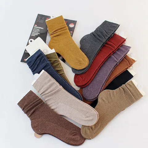 Women's Slouch Socks High Ribbed Cuff Cotton Solid Color Mid Tube Casual Fashion Winter Socks Daily Wear Hosiery