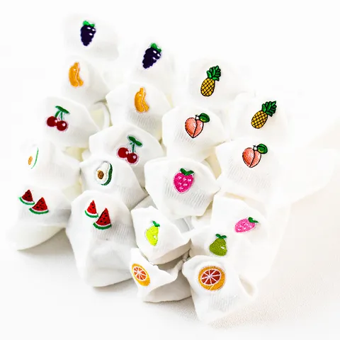 Women Summer Cotton Boat Socks Cute Cartoon Fruit Embroidery Casual Low Cut Short Socks Lolita Style Daily Footwear
