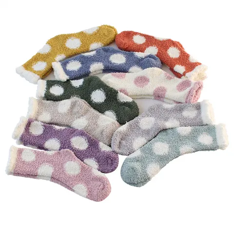 Women Winter Thickened Coral Fleece Sleep Socks Cute Heart Polka Dot Pattern Warm Fuzzy Indoor Floor Socks