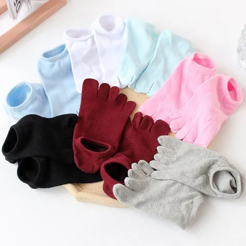Women's Five Toe Socks Low Cut Boat Socks Cotton Breathable Solid Color Casual Sports Yoga Short Invisible Socks