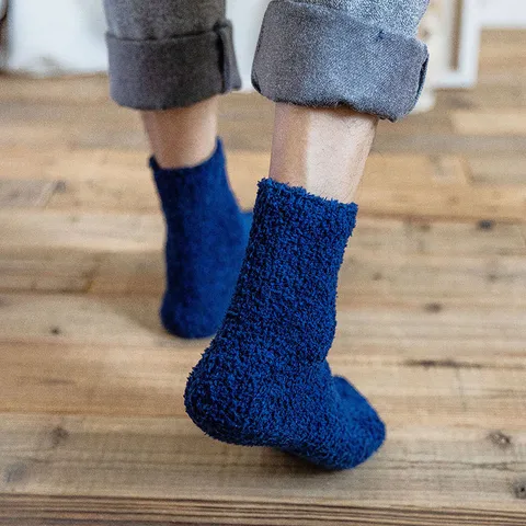 Men Winter Thickened Coral Fleece Sleep Socks Warm Plush Solid Color Indoor Floor Socks Comfortable Home Footwear